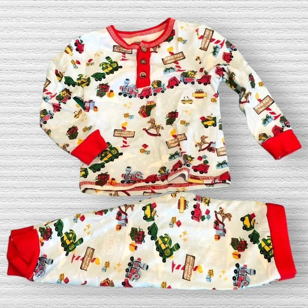 Mud Pie Christmas North Pole Pajamas 9-12 months Train Toy